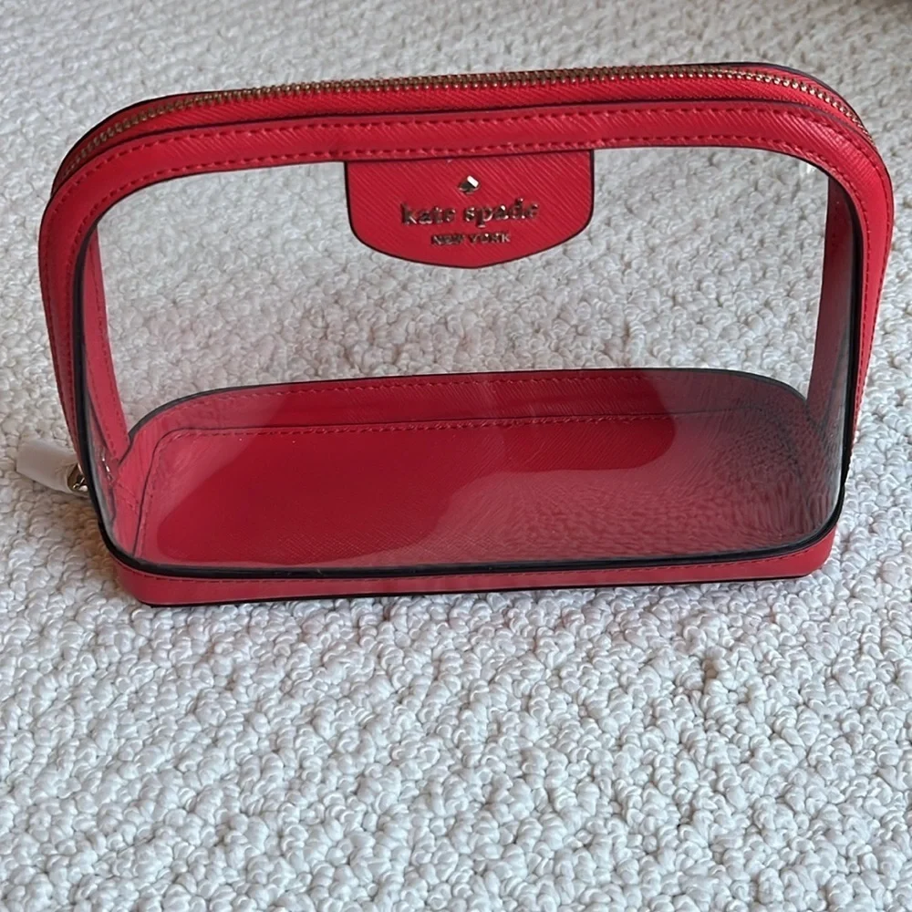 Kate Spade Cosmetic case set /2  Smaller lobster case & larger clear case  Red🦞